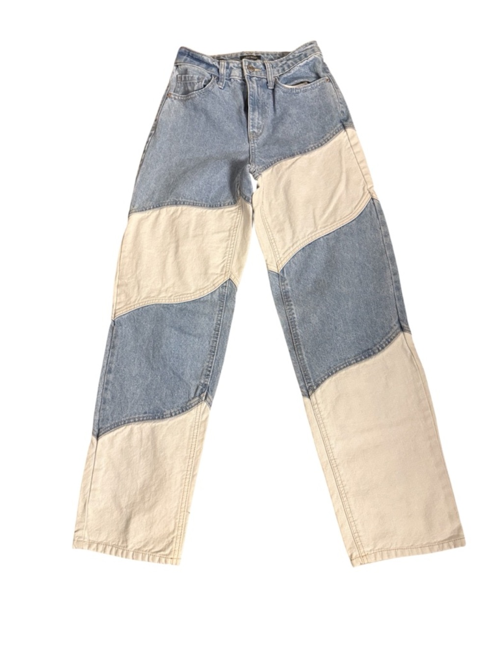 VTG wild fable Two-Tone High-Rise Bohemian Patchwork Jeans in Light Blue/white